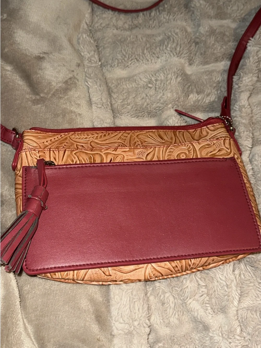 Marc Chantal Tooled Leather Crossbody includes wristlet & tag